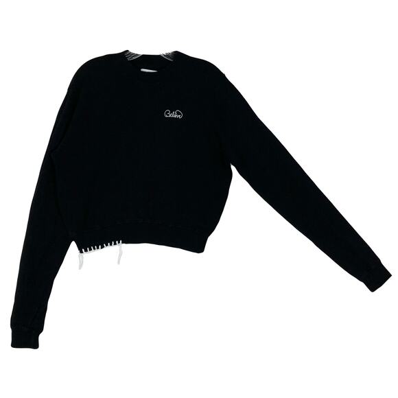 NWOT LAUREN MOSHI Sweatshirt XS Black Graphic White-Embroidery”Happy-face”Long-S - Picture 2 of 11